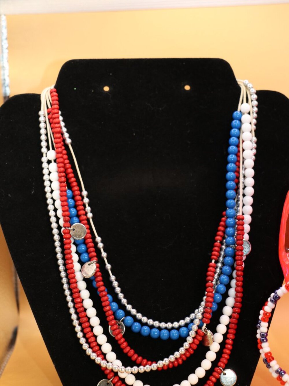 Multistrand Patriotic Necklace and Wired Adjustable Wrap Bracelet - Picture 2 of 6